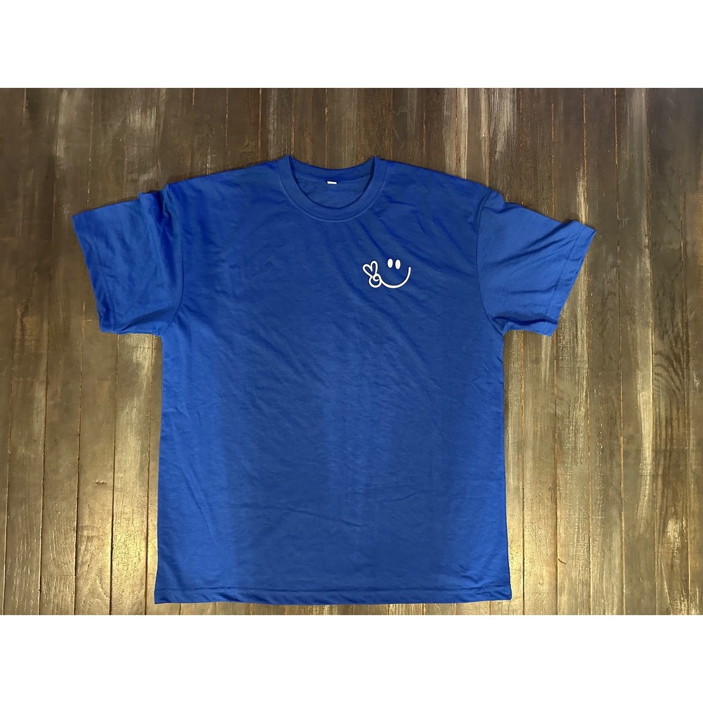 Mens‎ Royal Blue Peace Smiley Face Graphic T-Shirt Short Sleeve Crew Neck